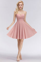 Simple Pink Sweetheart Short A-line Bridesmaid Dress