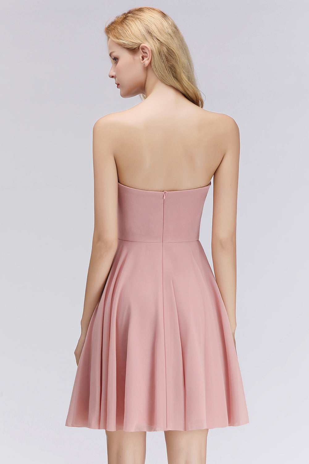 Simple Pink Sweetheart Short A-line Bridesmaid Dress