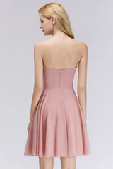 Simple Pink Sweetheart Short A-line Bridesmaid Dress