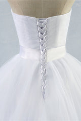Simple Long Ruffle Strapless Tulle A-line Wedding Dress