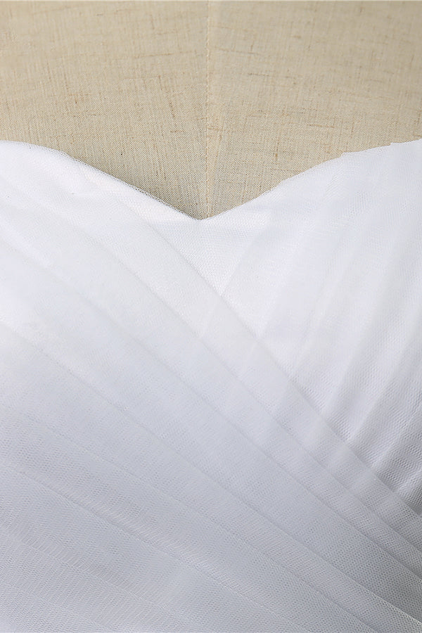 Simple Long Ruffle Strapless Tulle A-line Wedding Dress
