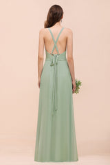 Simple V-neck Wide Straps A-line Chiffon Bridesmaid Dress With Pockets