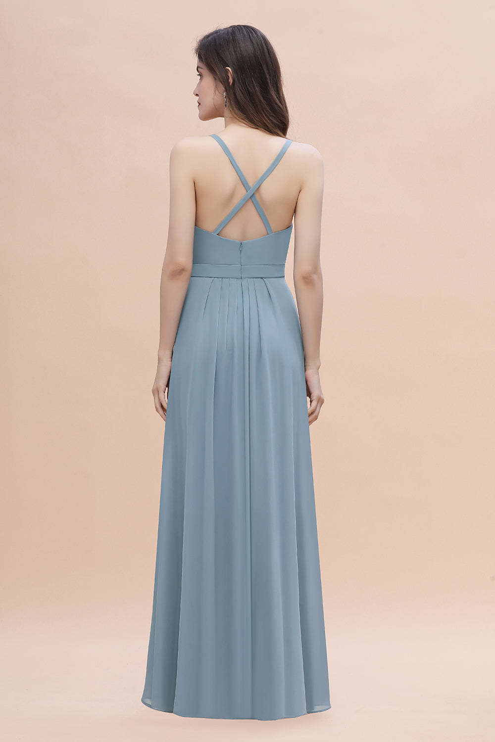 Spaghetti Straps Chiffon Bridesmaid Dress A-Line Evening Dress With Side Slit