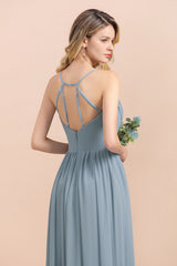 Spaghetti Straps Sweetheart Soft Chiffon High Low A-Line Bridesmaid Dress
