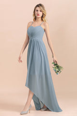 Spaghetti Straps Sweetheart Soft Chiffon High Low A-Line Bridesmaid Dress