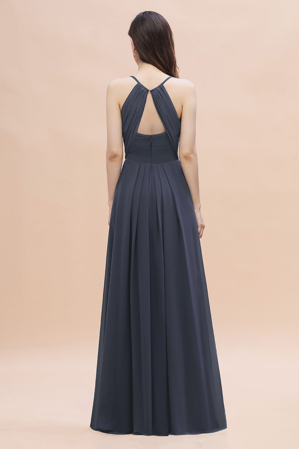 Spaghetti Straps V-Neck Bridesmaid Dress A-Line Chiffon Evening Dress With Pockets