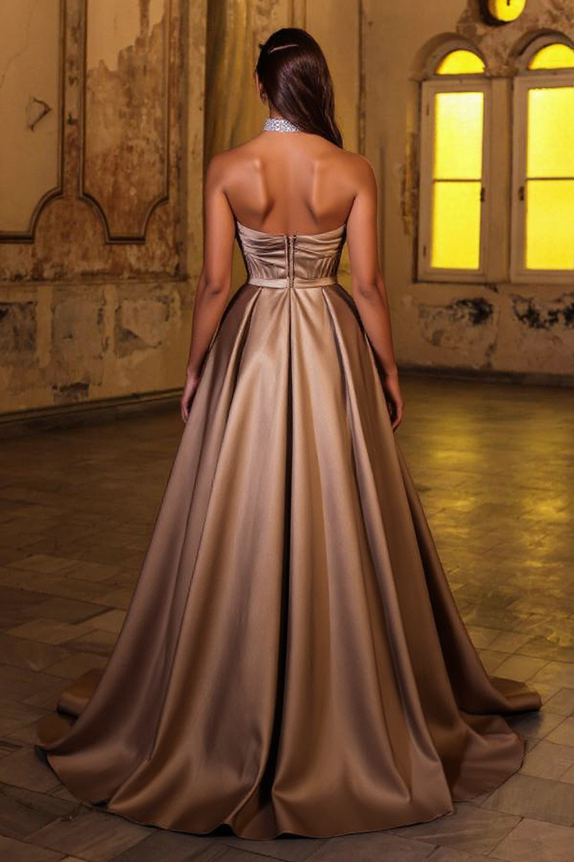 Long A Line Satin Floor Length Sweetheart Prom Dress with Split Front