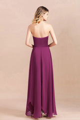 Strapless Backless Chiffon Evening Party Dress A-Line Ruched Bridesmaid Dress