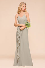 Stunning Halter V-neck Chiffon A-line Floor Length Bridesmaid Dress With Ruffles Embellishment