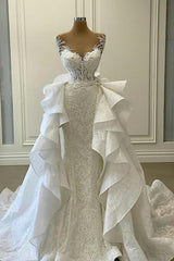 Stunning Long Sweetheart Appliques Lace Mermaid Wedding Dress With Detachable Train
