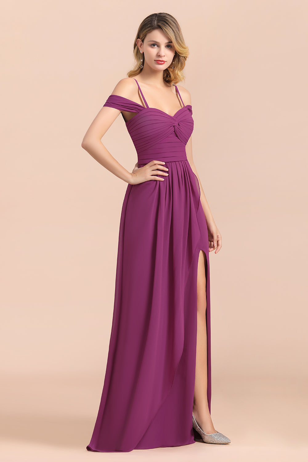 Long Off the Shoulder A-Line Chiffon Wedding Guest Dress With Side Slit