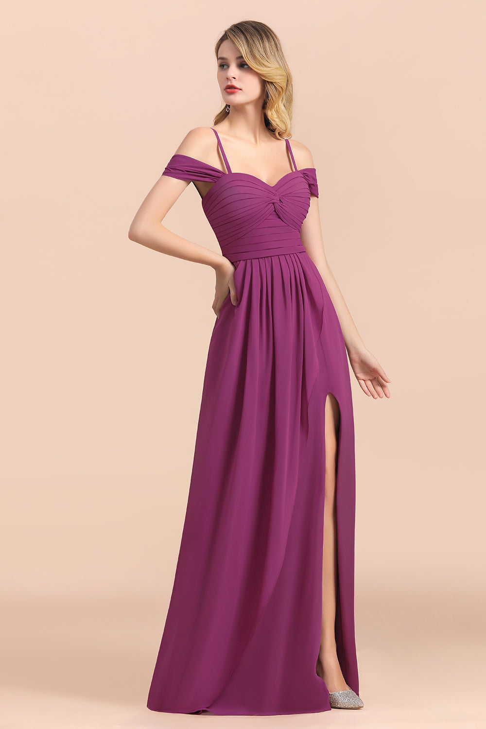 Long Off the Shoulder A-Line Chiffon Wedding Guest Dress With Side Slit