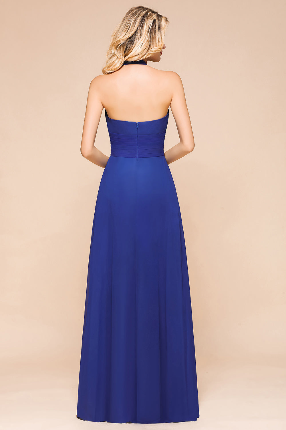 Stylish Halter Strapless A-line Floor Length Chiffon Blackless Bridesmaid Dresses