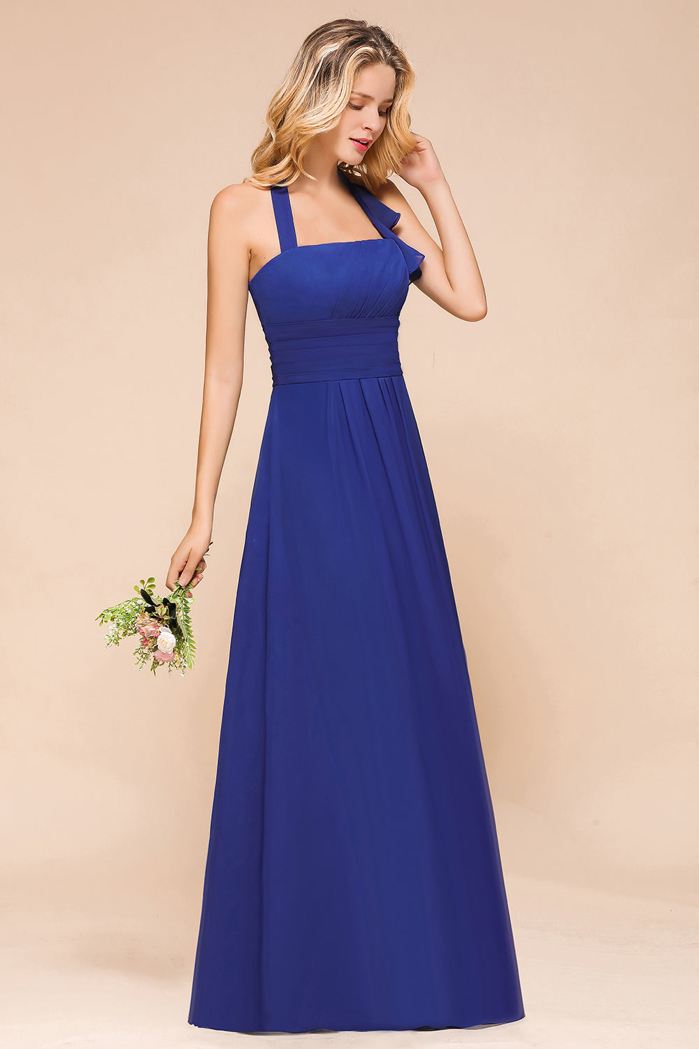 Stylish Halter Strapless A-line Floor Length Chiffon Blackless Bridesmaid Dresses