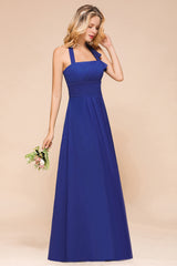 Stylish Halter Strapless A-line Floor Length Chiffon Blackless Bridesmaid Dresses