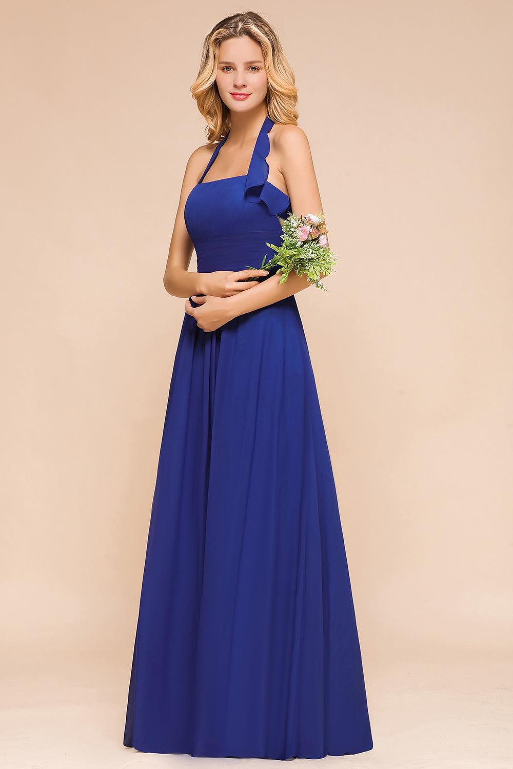 Stylish Halter Strapless A-line Floor Length Chiffon Blackless Bridesmaid Dresses