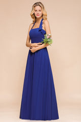 Stylish Halter Strapless A-line Floor Length Chiffon Blackless Bridesmaid Dresses