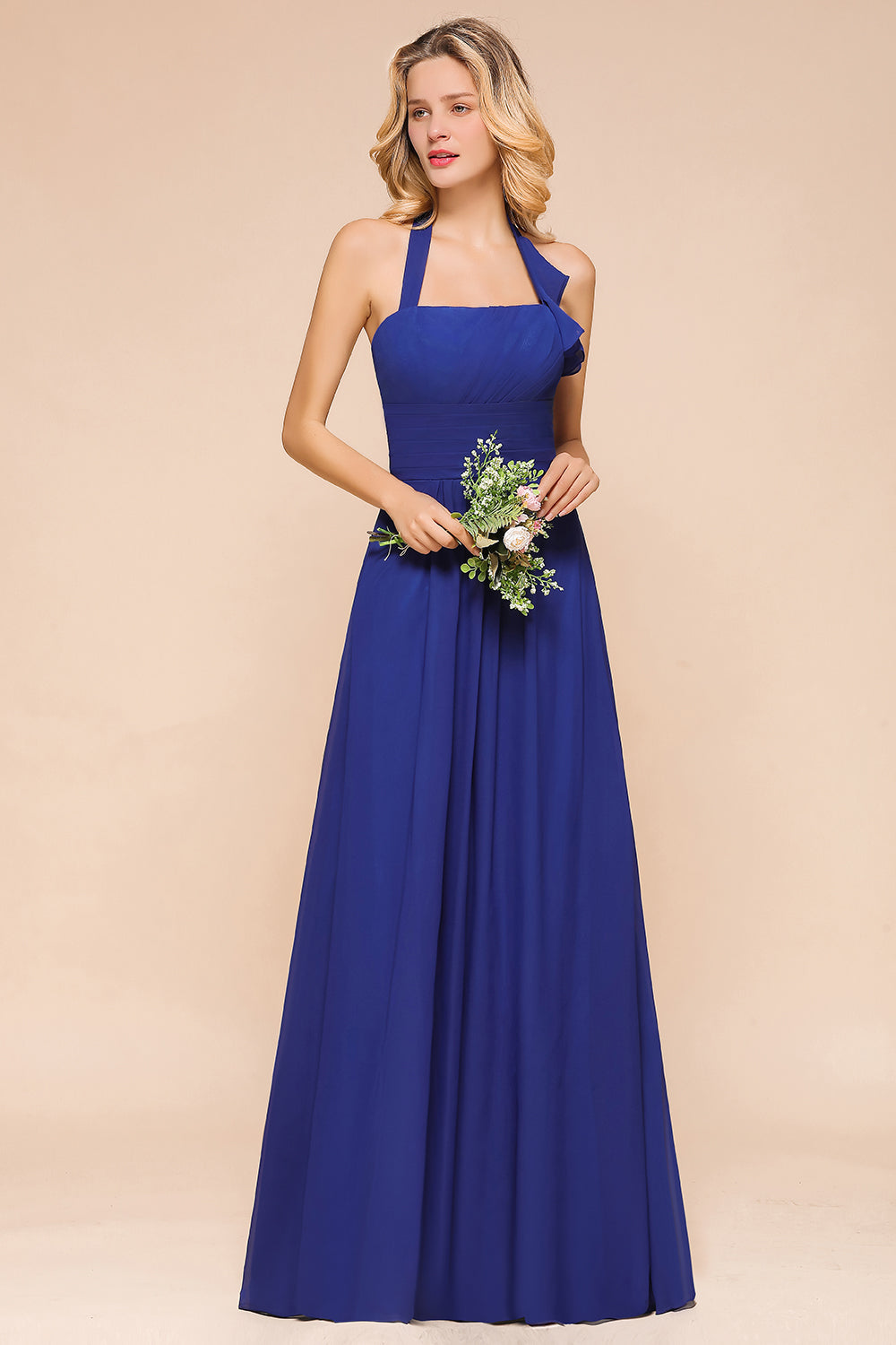 Stylish Halter Strapless A-line Floor Length Chiffon Blackless Bridesmaid Dresses