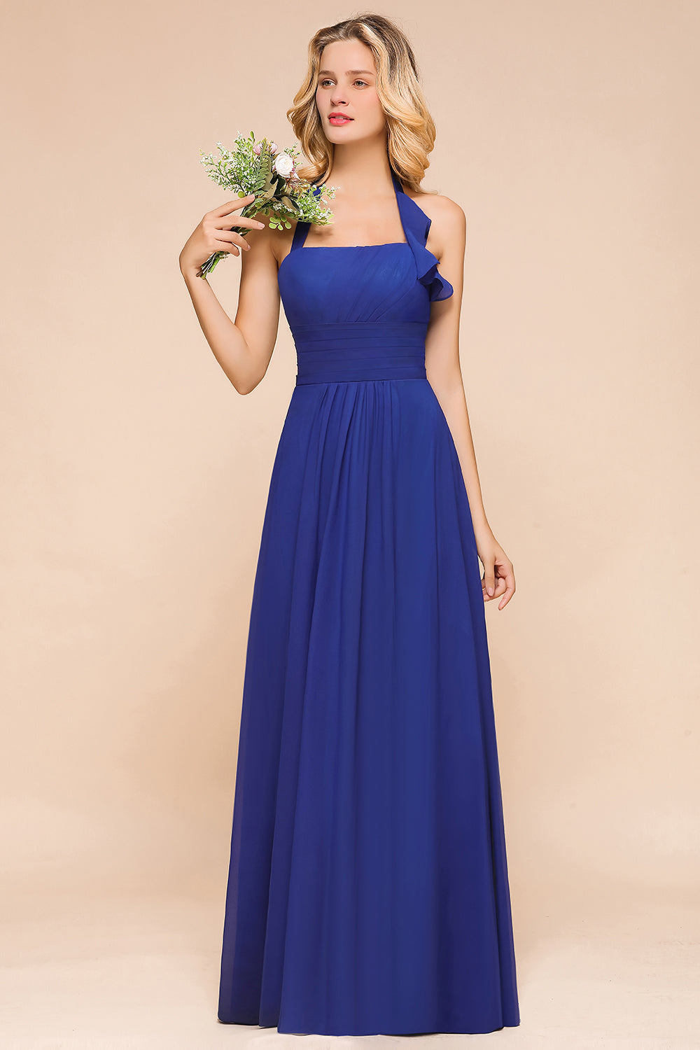 Stylish Halter Strapless A-line Floor Length Chiffon Blackless Bridesmaid Dresses