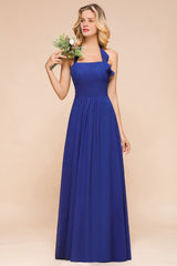 Stylish Halter Strapless A-line Floor Length Chiffon Blackless Bridesmaid Dresses