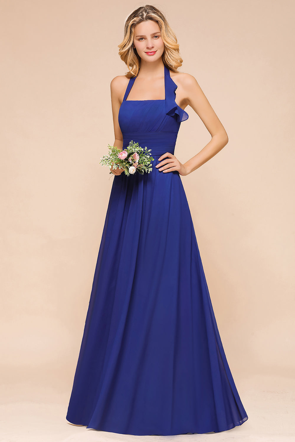Stylish Halter Strapless A-line Floor Length Chiffon Blackless Bridesmaid Dresses