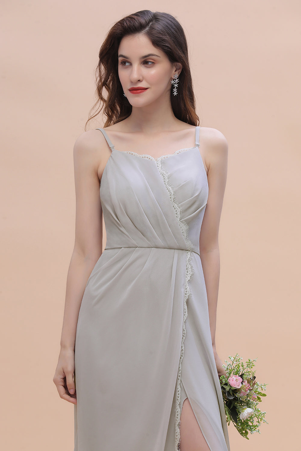 Stylish Spaghetti Straps A-Line Floor Length Bridesmaid Dress With Side Slit