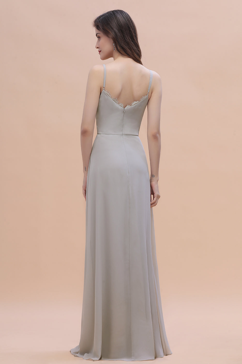 Stylish Spaghetti Straps A-Line Floor Length Bridesmaid Dress With Side Slit