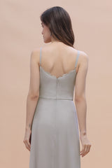 Stylish Spaghetti Straps A-Line Floor Length Bridesmaid Dress With Side Slit