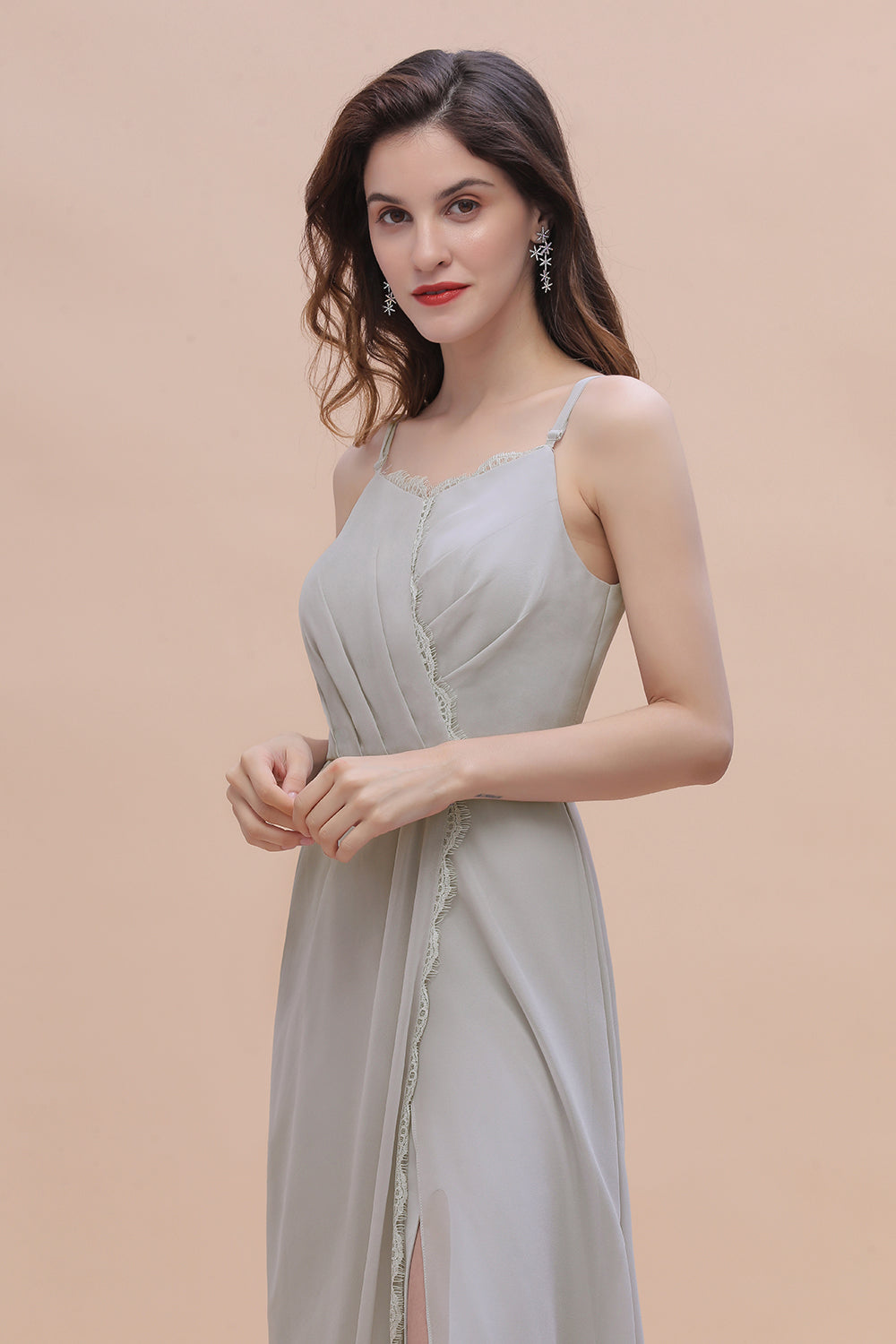 Stylish Spaghetti Straps A-Line Floor Length Bridesmaid Dress With Side Slit