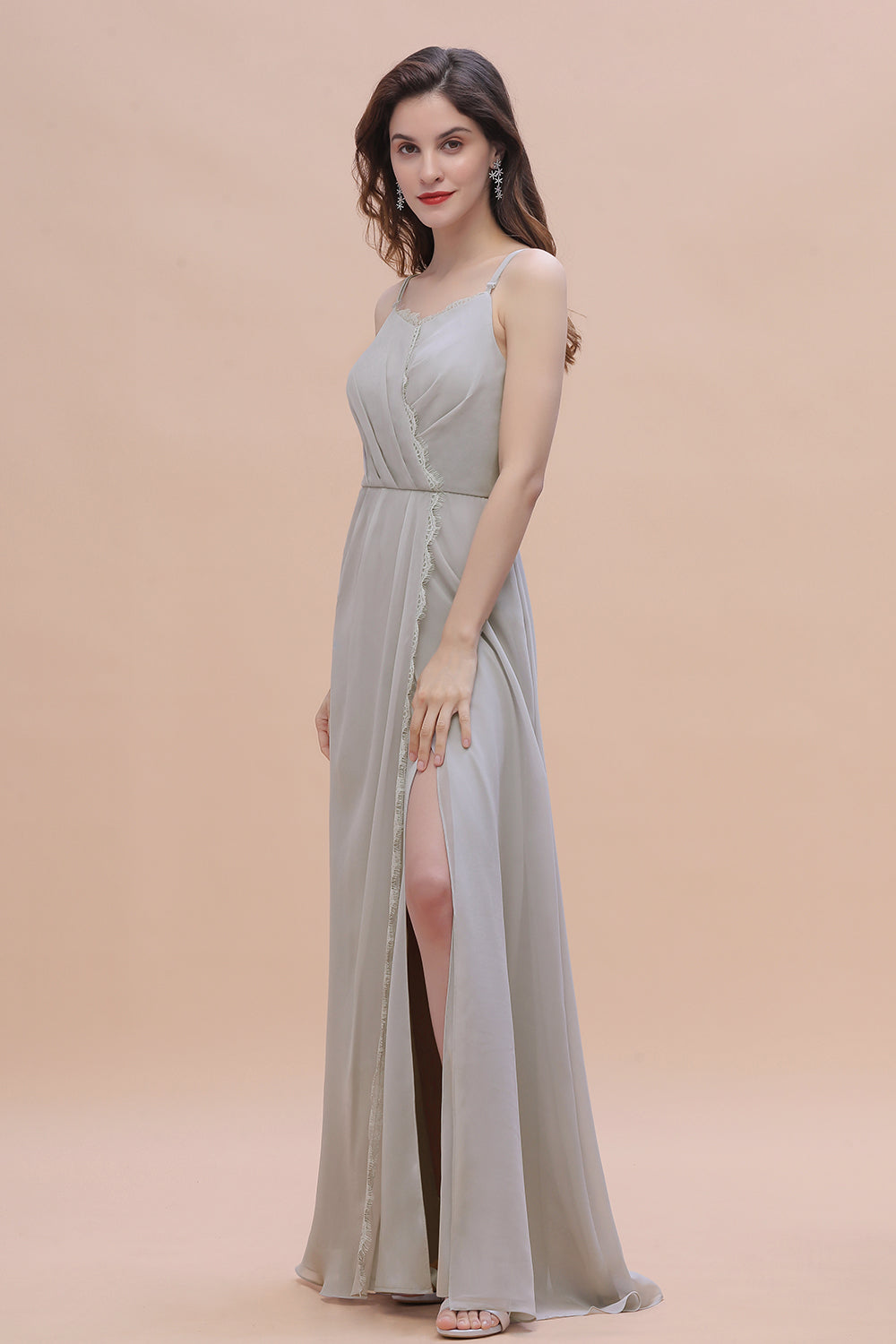 Stylish Spaghetti Straps A-Line Floor Length Bridesmaid Dress With Side Slit