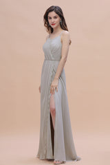 Stylish Spaghetti Straps A-Line Floor Length Bridesmaid Dress With Side Slit