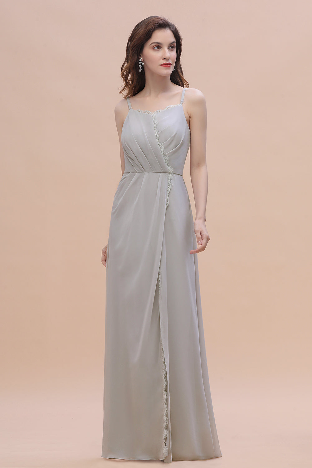 Stylish Spaghetti Straps A-Line Floor Length Bridesmaid Dress With Side Slit