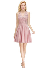 V-Neck Short Lace A-Line Sleeveless Bridesmaid Dress