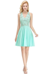V-Neck Short Lace A-Line Sleeveless Bridesmaid Dress