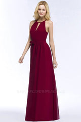 Vintage A-Line Chiffon Halter Sleeveless Ruffles Bridesmaid Dresses with Bow Sash
