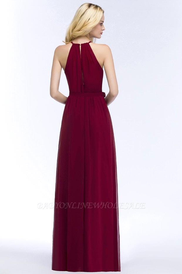 Vintage A-Line Chiffon Halter Sleeveless Ruffles Bridesmaid Dresses with Bow Sash