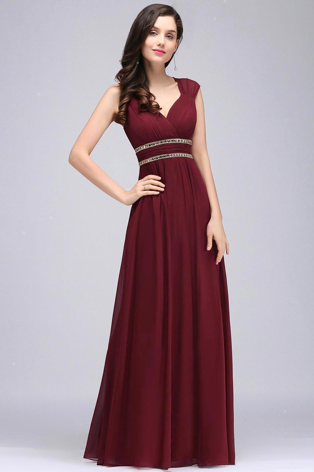 Vintage A-Line Chiffon V-Neck Cap Sleeve Bridesmaid Dresses with Beadings