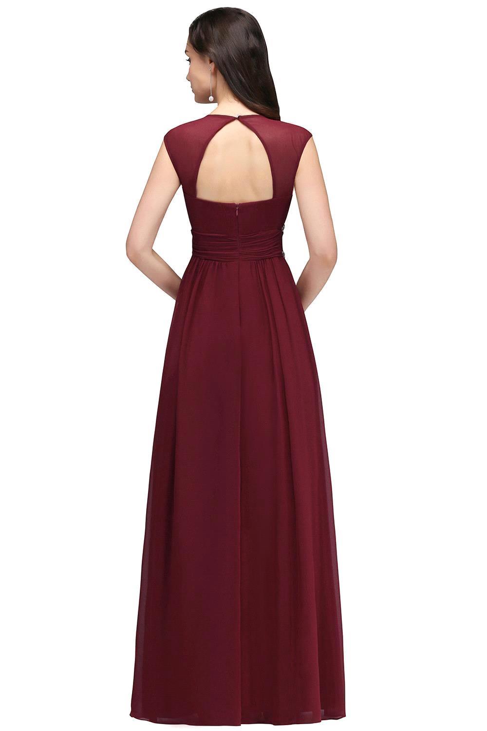 Vintage A-Line Chiffon V-Neck Cap Sleeve Bridesmaid Dresses with Beadings