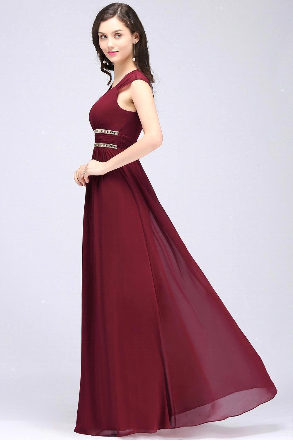 Vintage A-Line Chiffon V-Neck Cap Sleeve Bridesmaid Dresses with Beadings