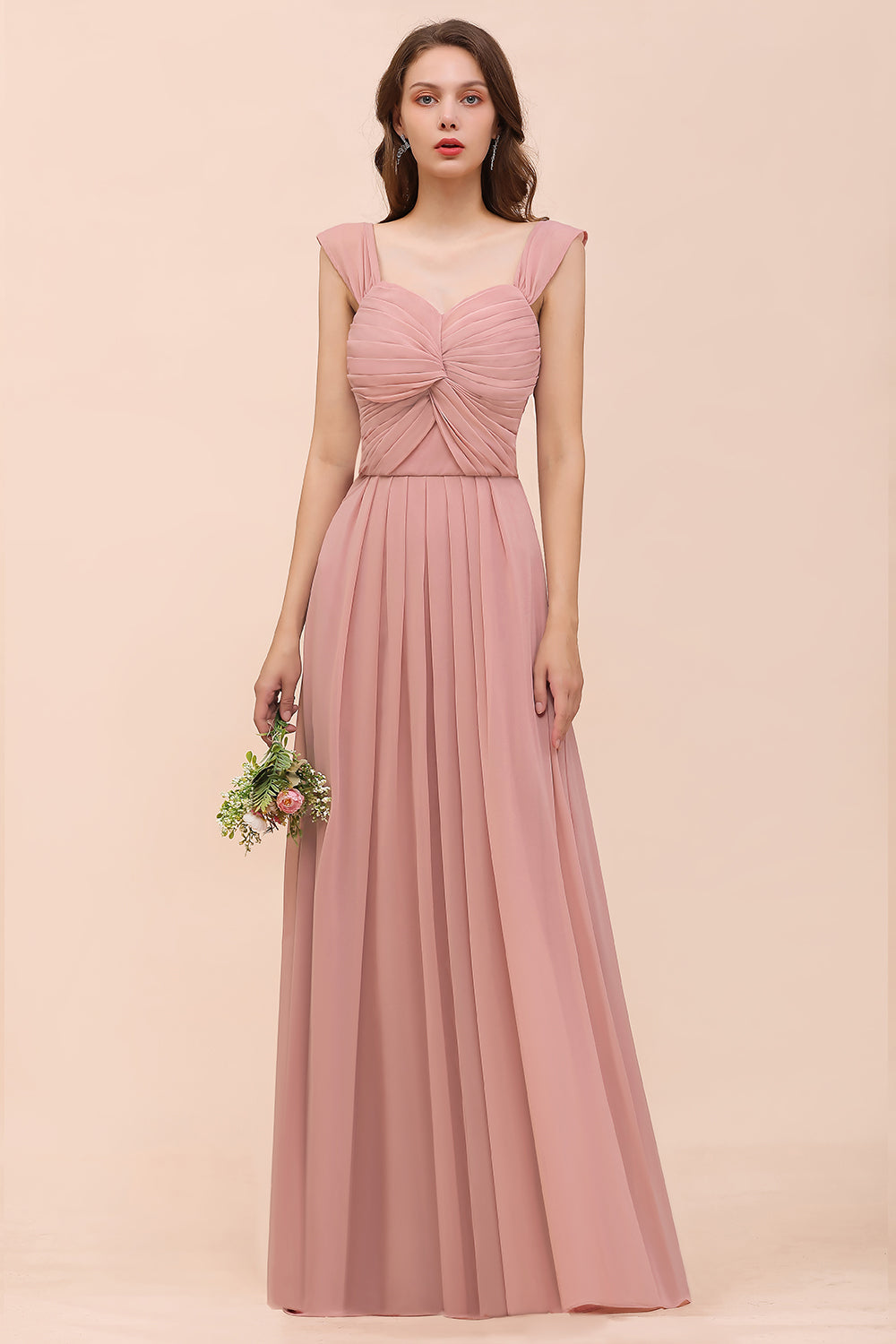 Vintage Long A-line Chiffon Sweetheart Bridesmaid Dress