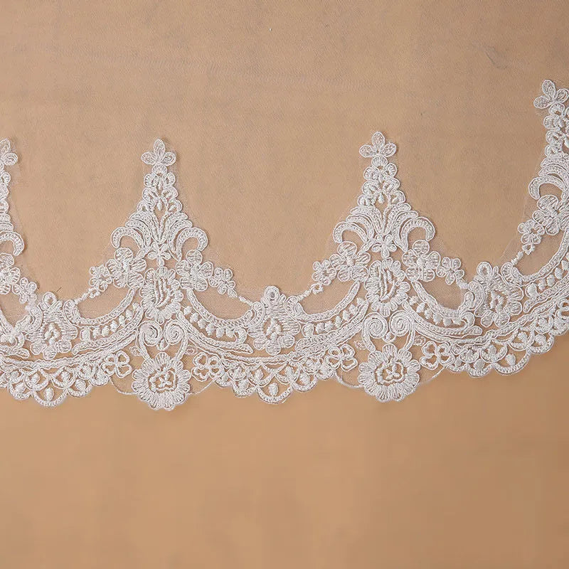 White Wedding Veil Long Bridal Veil with Lace