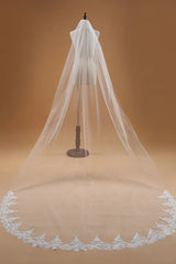 White Wedding Veil Long Bridal Veil with Lace