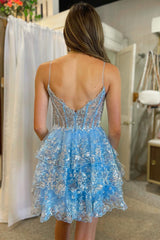 A-line Sweetheart Sequins Multi-Layers Short Homecoming Dress