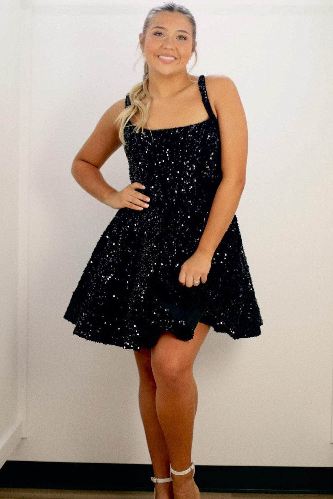 A-Line Square Neck Sequin Short Party Homecoming Dress