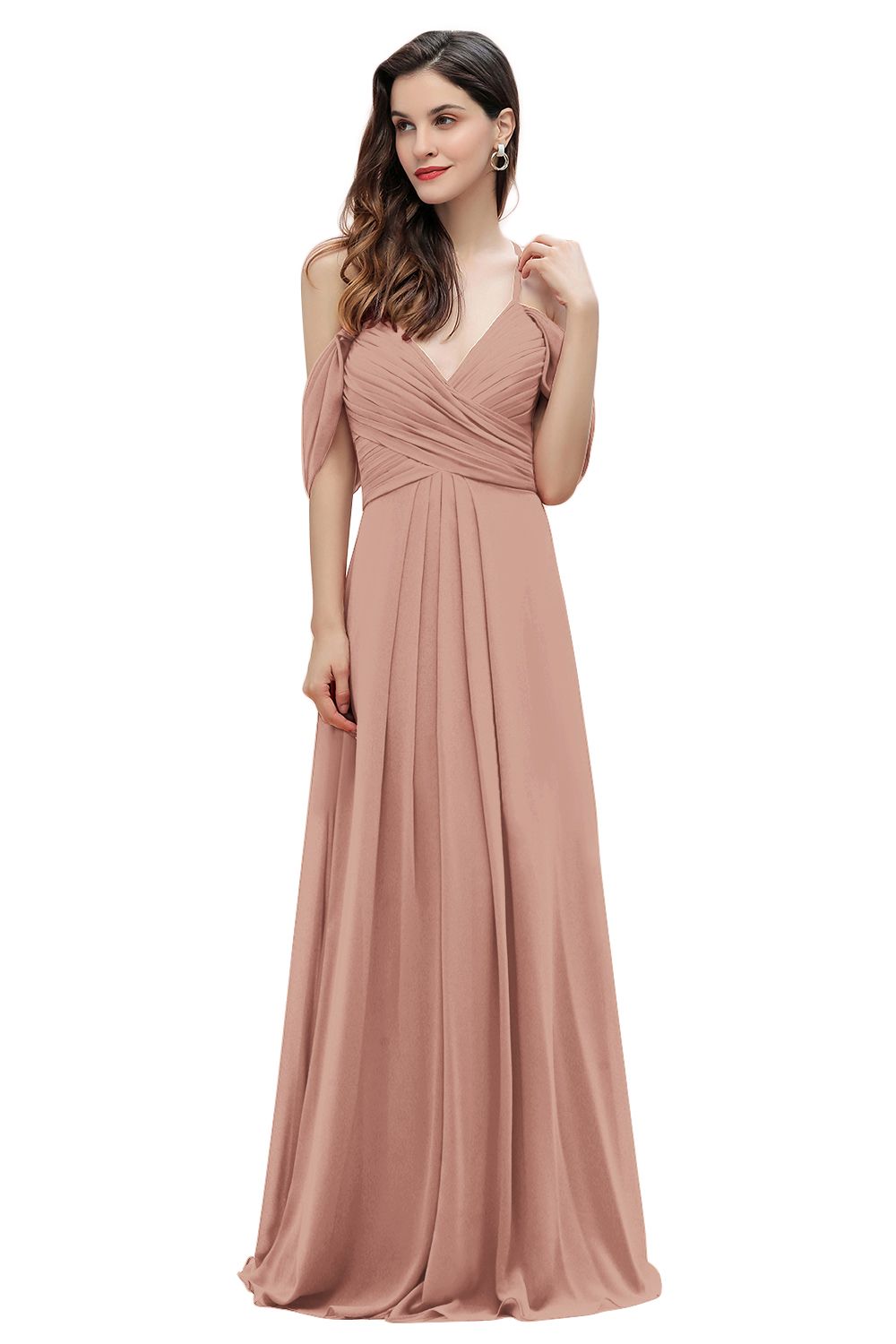 Off the Shoulder A-Line V-neck Chiffon Bridesmaid Dress Floor length Wedding Party Dress