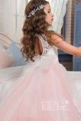 Long Tulle Lace Scoop Neck Sleeveless Ball Gown Flower Girl Dress