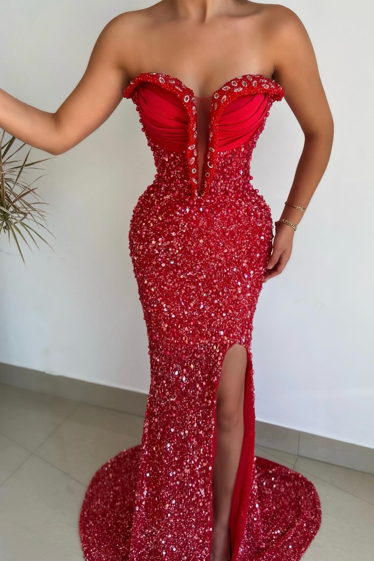 Sparkle Long Sequin Sweetheart Mermaid Prom Dress with Slit