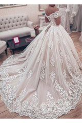 Gorgeous Long Ball Gown Off the Shoulder Lace Appliques Wedding Dress