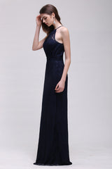 Elegant A-Line Lace Halter Sleeveless Floor Length Bridesmaid Dress