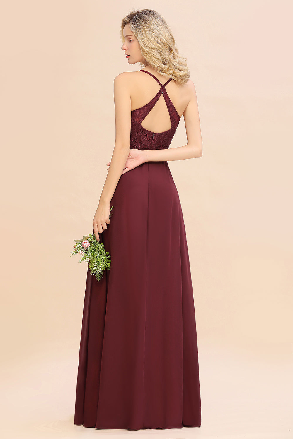 Lace Spaghetti Straps A-Line Bridesmaid Dress